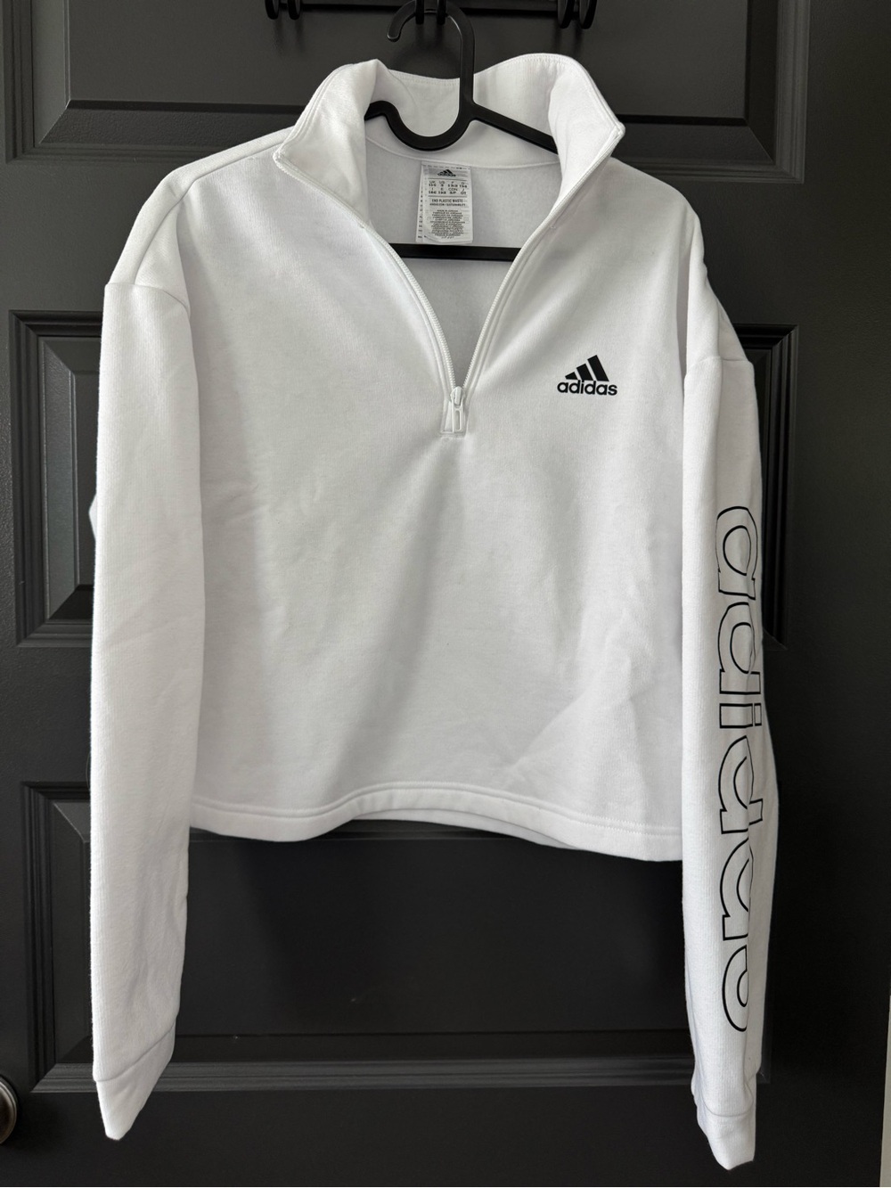 adidas Women’s White/Black  1/4 Zip Cropped Sweatshirt Size Small